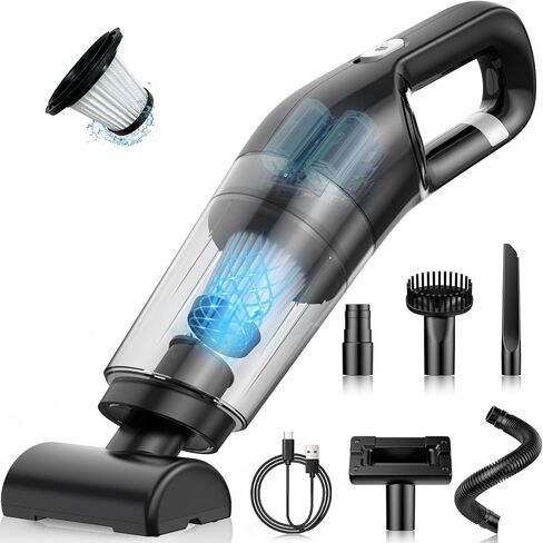 Handheld Vacuum Cordless, 26,000 Pa High Power Suction, Portable Rechargeable Car Vacuum Cleaner for Home, Office, Pet Hair, Car Detailing, Black in Saudi Arabia