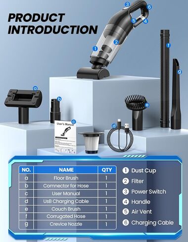 Handheld Vacuum Cordless, 26,000 Pa High Power Suction, Portable Rechargeable Car Vacuum Cleaner for Home, Office, Pet Hair, Car Detailing, Black in Saudi Arabia