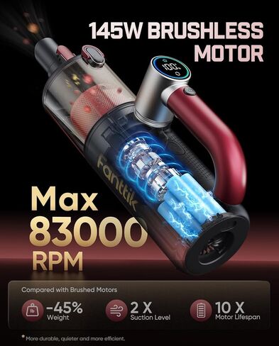Fanttik Cruise V11 APEX Handheld Vacuum Cordless, 4-in-1 Vacuum Cleaner with 180° Rotatable Handle, 145W Brushless Motor, LED Touch Screen, 3 Suction Modes for Home Corners, Kitchen, Car, Crevices in Saudi Arabia