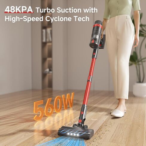 Cordless Vacuum Cleaner, 560W/48KPa/70Mins Vacuum Cleaners for Home,Self-Standing Stick Vacuum with Smart Touch Screen,Rechargeable Lightweight Vacuum for Pet Hair,Carpets, Hard Floors in Saudi Arabia