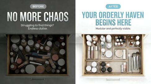 تخزين منظم الدرج البلاستيكي الشفاف - 25 مساءً بحجم 4 حجم مكتب المطبخ منظمي المطبخ والملحقات المنظمة ، وبيانات الأدراج القابلة للتكديس ، مجموعات ماكياج مقسمات ، in Kuwait