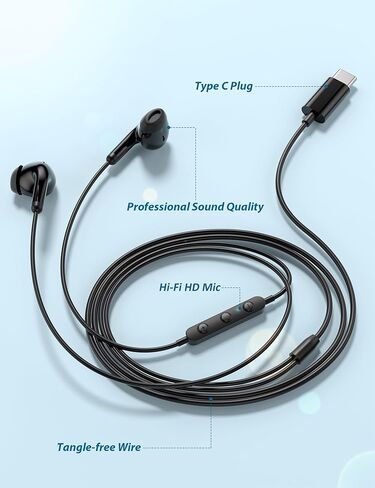USB C Headphones for Samsung Galaxy A56 A54 A36 S25 Ultra S24 S23 S22 S21 Wired Earbuds with Mic for iPad Pro Air A16 Mini 7 Lightweight Small Ear Type C Earphones for iPhone 17 16 Pro Max 15 Plus 16e in Kuwait