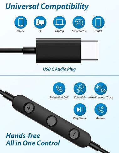 USB C Headphones for Samsung Galaxy A56 A54 A36 S25 Ultra S24 S23 S22 S21 Wired Earbuds with Mic for iPad Pro Air A16 Mini 7 Lightweight Small Ear Type C Earphones for iPhone 17 16 Pro Max 15 Plus 16e in Kuwait