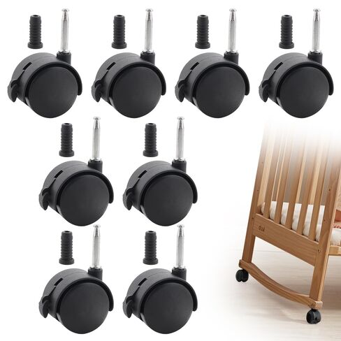 8 Pack 2 Inch Caster Wheels, Mini Crib Wheels, Small Rubber Casters with Brake Stem Casters Replacement for Rolling Cart Accessories Cabinet Desk Dresser Cart Accessories, 360 Degree Swivel, Black in Kuwait