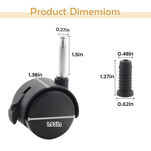 8 Pack 2 Inch Caster Wheels, Mini Crib Wheels, Small Rubber Casters with Brake Stem Casters Replacement for Rolling Cart Accessories Cabinet Desk Dresser Cart Accessories, 360 Degree Swivel, Black in Kuwait