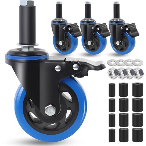 مجموعة عجلات تقديم الطعام للطاولة من Enyke مقاس 4 بوصات، مكونة من 4 عجلات، عجلات جذعية دوارة ممتدة مع فرامل تناسب 7/8 بوصة، 1 بوصة، 1-1/2 بوصة، أو 1-5/8 بوصة ساق أنبوبية لطاولة الفولاذ المقاوم للصدأ، عربة التسوق in Kuwait