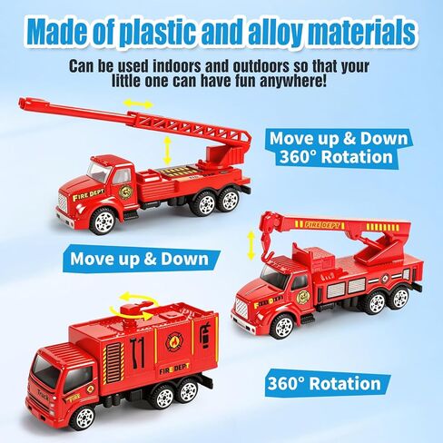 مجموعة Model Diecast Fire Truck - مركبات إنقاذ Fire Metal Metal مع أجزاء متحركة ، ألعاب لعب الطوارئ الواقعية للأطفال 3+ | هدية تعليمية متينة للبنين والبنات in Kuwait