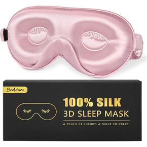 قناع نوم محيطي ثلاثي الأبعاد من BeeVines للنساء، قناع عين محيطي ثلاثي الأبعاد فاخر 100% من حرير التوت 22 Momme لوصلات الرموش، بدون ضغط على العين والتعتيم (أسود) in Kuwait