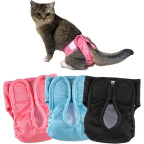 حفاضات القطط القابلة لإعادة الاستخدام، حفاضات سلس البول للقطط قابلة للغسل لرش القطط أو القطط في الحرارة أو سلس البول، حفاضات كيتي قابلة للتعديل، 3 عبوات (صغيرة) in Kuwait