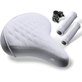 CYCLEZ Wide Soft Padded Bike Seat and Leather Style Grips Set, Oversized Comfort Saddle for Men and Women, Ideal Replacement for Beach Cruiser, MTB, City, E-Bike, Scooter, Stationary Bicycle in Kuwait