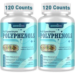 (240 قطعة) مكمل بوليفينول 1500 مجم - أكثر من 20 مركب بوليفينول كامل الطيف من الفاكهة والأعشاب والحبوب مع ريسفيراترول وبذور العنب والشاي الأخضر - خرزات دقيقة ثلاثية الألوان - مضاد أكسدة قوي in Kuwait