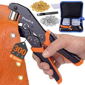 Preciva Grommet Eyelet Pliers Kit, Handheld 1/4 Inch 6mm Manual Grommet Press Machine with 300 Pcs Gold & Silver Eyelets, Storage Bag and Hole Punch for Tarp, Fabric, Banner, Canvas DIY Crafts in Kuwait