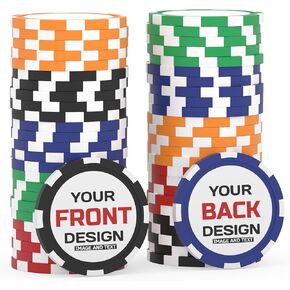 25-500 Personalized Clay Poker Chips – 1.57in / 11.5g Custom Logo, Photo, or Design – Good for Drink Tokens Parties, Businesses, or Corporate Events in Saudi Arabia