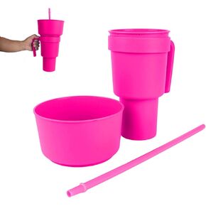 Stadium Tumbler with Snack Bowl 2 In 1 Beverage Cup Top Snack Bowl for Movie Leakproof Snack Tumbler with Straw Portable Reusable Snack and Drink Cup for Home Travel () in Kuwait