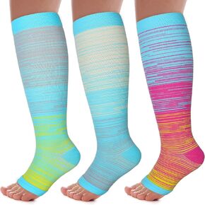 3 Pack Toeless Compression Socks for Women&Men 20-30mmHg Open Toe Knee High Support Socks for Varicose Vein Running in Saudi Arabia
