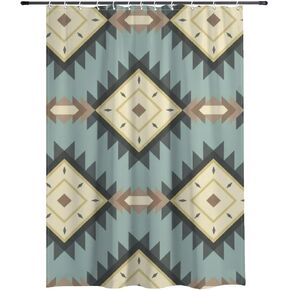 نافاجو هندسية عزر مزرعة دش الستار مع السنانير، الصيف ستارة دش مقاومة للماء خمر، قابل للغسل النسيج عطلة الفاخرة مصمم الستائر للمشي في الحمام ديكو 72 × 72 في in Kuwait