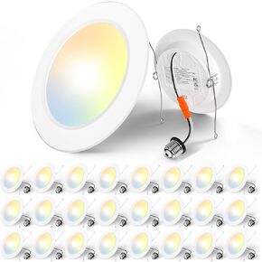 إضاءة Amico راحة 5/6 بوصة، 24 حزمة 5CCT مصابيح LED مسطحة، 2700K/3000K/4000K/5000K/6000K قابلة للتحديد، 12W Eqv 120W، سطوع 1050LM، تركيب التحديثية - ETL وFCC in Kuwait