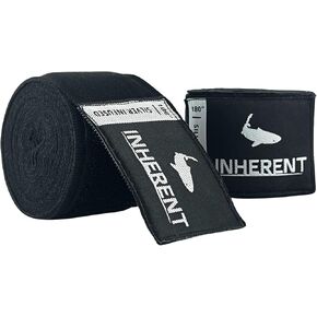 INHERENT Boxing Hand Wraps 180" (4.5M) Anti-Odor Technology Silver-Infused, Semi-Elastic Support, Premium Hook & Loop Closure, Thumb Loop UP Label - Martial Arts & MMA Training Inner Gloves (Black) in Saudi Arabia