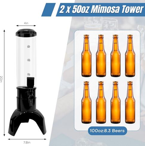2 Pcs Mimosa Tower, 1.5L/50 Oz Drink Dispenser with Ice Tube for Parties, Beverage Dispenser for Beer, Liquor, Juice (Black) in Saudi Arabia