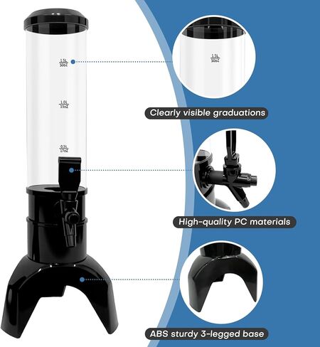 2 Pcs Mimosa Tower, 1.5L/50 Oz Drink Dispenser with Ice Tube for Parties, Beverage Dispenser for Beer, Liquor, Juice (Black) in Saudi Arabia
