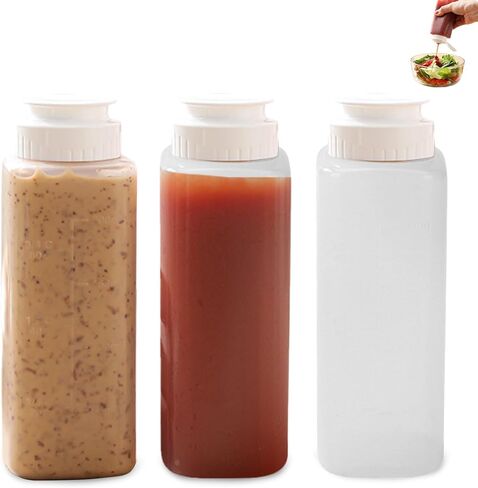 3 عبوات من زجاجات ضغط البهارات سعة 7 أونصة، غطاء ملتوي مانع للتسرب، بلاستيك صالح للطعام، مثالية للكاتشب والخردل وتتبيلة السلطة والصلصات الأخرى in Kuwait