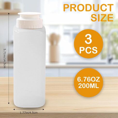 3 عبوات من زجاجات ضغط البهارات سعة 7 أونصة، غطاء ملتوي مانع للتسرب، بلاستيك صالح للطعام، مثالية للكاتشب والخردل وتتبيلة السلطة والصلصات الأخرى in Kuwait