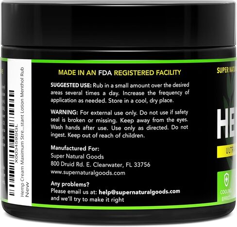 كريم القنب من السلع الطبيعية الفائقة مع زيت القنب والكركم والأرنيكا والمنثول - كريم نباتي مع إحساس تبريد للاستخدام الموضعي (16oz) in Kuwait