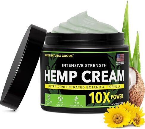 كريم القنب من السلع الطبيعية الفائقة مع زيت القنب والكركم والأرنيكا والمنثول - كريم نباتي مع إحساس تبريد للاستخدام الموضعي (16oz) in Kuwait