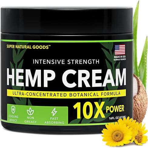 كريم القنب من السلع الطبيعية الفائقة مع زيت القنب والكركم والأرنيكا والمنثول - كريم نباتي مع إحساس تبريد للاستخدام الموضعي (16oz) in Kuwait