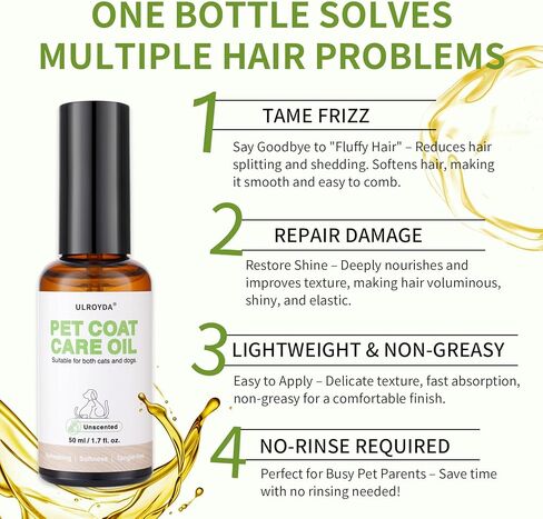 Pet Fur Care Oil, 1.7 Fl.oz – with Coconut & Jojoba Oils, Detangles, Helps Reduce Shedding, Adds Shine & Softness, Leave-in Conditioner for Dogs & Cats, Fragrance Free in Kuwait