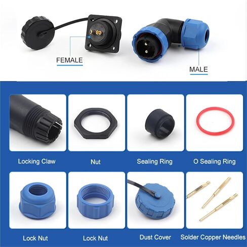SP28 Square IP68 Waterproof Male Female Socket Cable Connector Elbow Port Pin(SPW28-5S) in Saudi Arabia