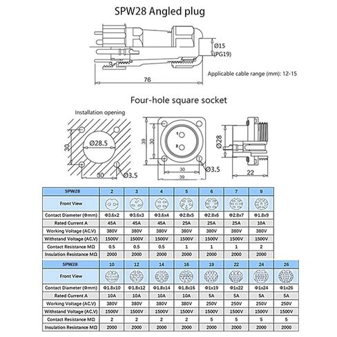SP28 Square IP68 Waterproof Male Female Socket Cable Connector Elbow Port Pin(SPW28-5S) in Saudi Arabia