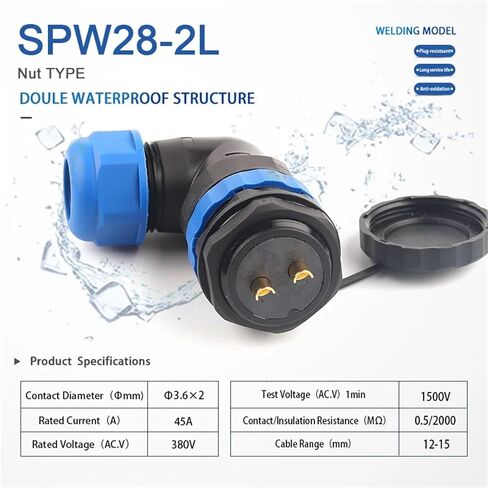 IP68 Waterproof Connector Back Nut Port Socket 90 Degree Elbow L-Type Quick Electric Wire Connectors Pin(SPW28-7L) in Saudi Arabia
