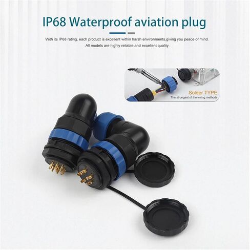 IP68 Waterproof Connector Back Nut Port Socket 90 Degree Elbow L-Type Quick Electric Wire Connectors Pin(SPW28-7L) in Saudi Arabia