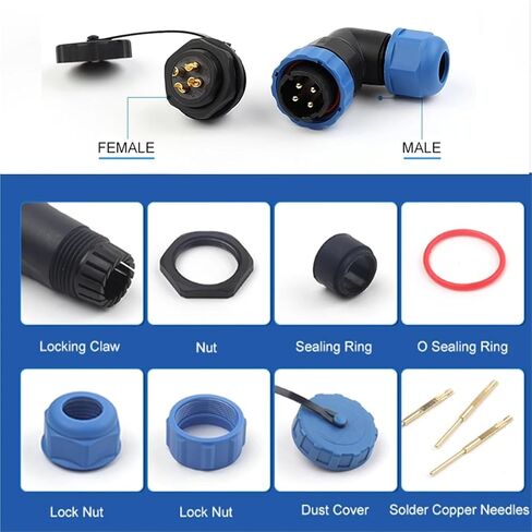 IP68 Waterproof Connector Back Nut Port Socket 90 Degree Elbow L-Type Quick Electric Wire Connectors Pin(SPW28-7L) in Saudi Arabia