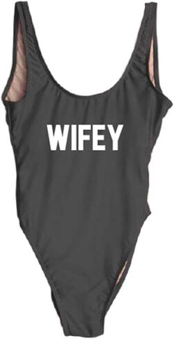 Wifey One Piece Swimsuit Women Swimwear High Cut Low Back Bathing Suit Girls Beach Wear Monokini in Kuwait