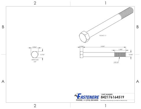مسامير لولبية سداسية بغطاء رأس 1/2-13 × 5 بوصة، محرك سداسي خارجي، الفولاذ المقاوم للصدأ 304، ملولبة جزئيًا، الفولاذ المقاوم للصدأ، الكمية 10 من Fastenere in Kuwait