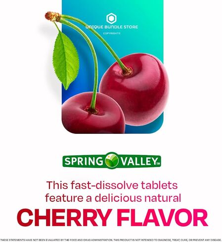 Spring Valley، فيتامين ب12 2500 ميكروجرام، أقراص بنكهة الكرز سريعة الذوبان ب12، مكمل غذائي، فيتامين ب12، عدد 120 + منظم حبوب الدواء لمدة 7 أيام (عبوة من قطعة واحدة) in Kuwait