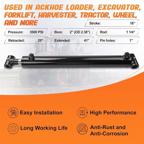 2x16 Hydraulic Cylinder - Double Acting Welded Cross Tube Hydraulic Cylinder 2" Bore x 16" Stroke - Universal Hydraulic Cylinders (2x16) - 3500 Psi in Saudi Arabia