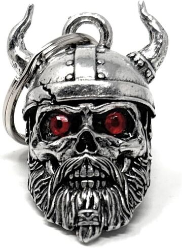 Bravo Bells Viking Warrior Diamond Skull Bell - Biker Bell Accessory or Key Chain for Good Luck on The Road - Made in The USA in Saudi Arabia