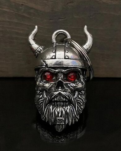 Bravo Bells Viking Warrior Diamond Skull Bell - Biker Bell Accessory or Key Chain for Good Luck on The Road - Made in The USA in Saudi Arabia