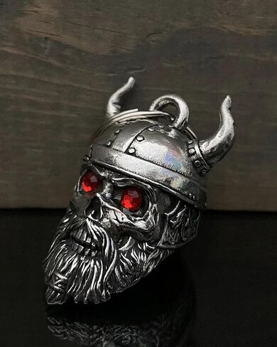 Bravo Bells Viking Warrior Diamond Skull Bell - Biker Bell Accessory or Key Chain for Good Luck on The Road - Made in The USA in Saudi Arabia