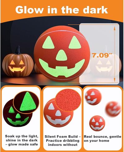 كرة السلة الصامتة المتوهجة في الظلام مقاس 3 (قطر 7 بوصات) مع تصميم وجه مبتسم، لعب داخلي بدون ضوضاء | التدريب in Kuwait