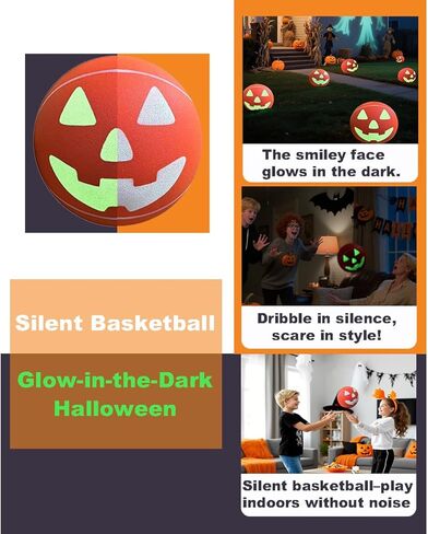 كرة السلة الصامتة المتوهجة في الظلام مقاس 3 (قطر 7 بوصات) مع تصميم وجه مبتسم، لعب داخلي بدون ضوضاء | التدريب in Kuwait