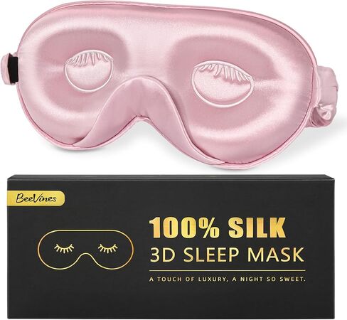 قناع نوم محيطي ثلاثي الأبعاد من BeeVines للنساء، قناع عين محيطي ثلاثي الأبعاد فاخر 100% من حرير التوت 22 Momme لوصلات الرموش، بدون ضغط على العين والتعتيم (أسود) in Kuwait