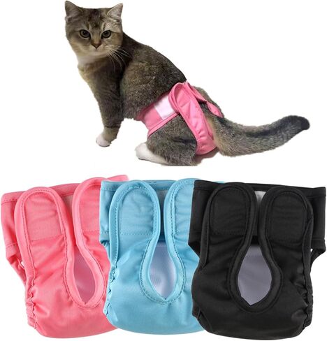 حفاضات القطط القابلة لإعادة الاستخدام، حفاضات سلس البول للقطط قابلة للغسل لرش القطط أو القطط في الحرارة أو سلس البول، حفاضات كيتي قابلة للتعديل، 3 عبوات (صغيرة) in Kuwait