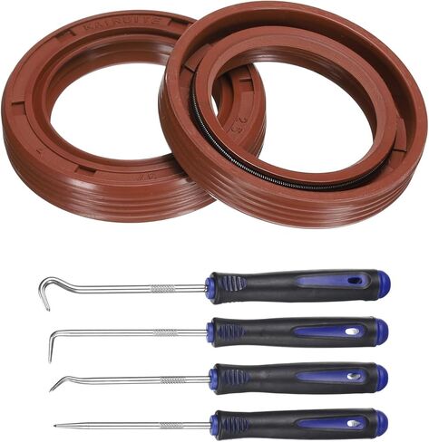 uxcell 2Pcs Oil Seal, 17x30x7mm TC Fluorine Rubber Double Lip Cover with Hook Kit and Spring for Mechanical Automobile Bearing Shaft, Brown in Saudi Arabia