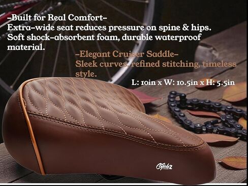 CYCLEZ Wide Soft Padded Bike Seat and Leather Style Grips Set, Oversized Comfort Saddle for Men and Women, Ideal Replacement for Beach Cruiser, MTB, City, E-Bike, Scooter, Stationary Bicycle in Saudi Arabia
