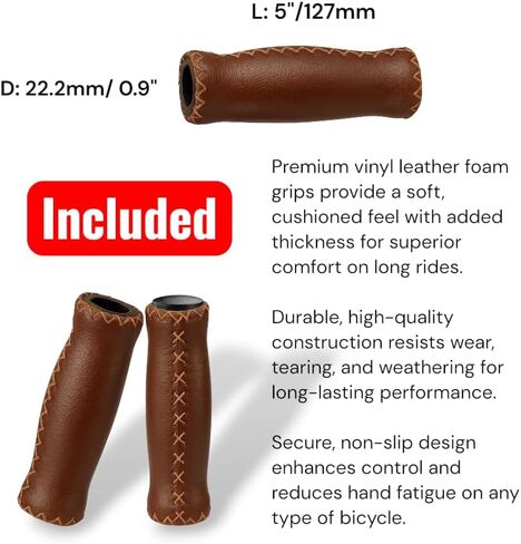 CYCLEZ Wide Soft Padded Bike Seat and Leather Style Grips Set, Oversized Comfort Saddle for Men and Women, Ideal Replacement for Beach Cruiser, MTB, City, E-Bike, Scooter, Stationary Bicycle in Saudi Arabia