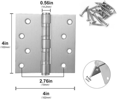 مفصلات أبواب بمحمل كروي من الفولاذ المقاوم للصدأ مقاس 4 × 4 بوصة بعقب فضي شديد التحمل مع زوايا مربعة ومسامير 2 قطعة in Kuwait